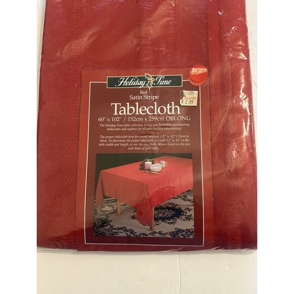 Vintage Holiday Time Red Tablecloth Oblong 60"x 102"‎ Christmas Satin Stripe NEW - Picture 2 of 6